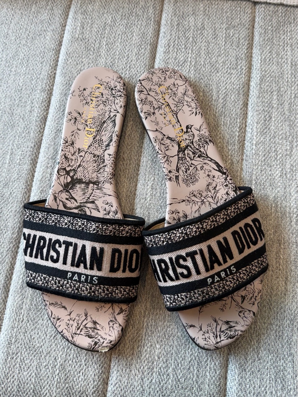 Dior Pink and Black Christian Dior Logo Slide Sandals